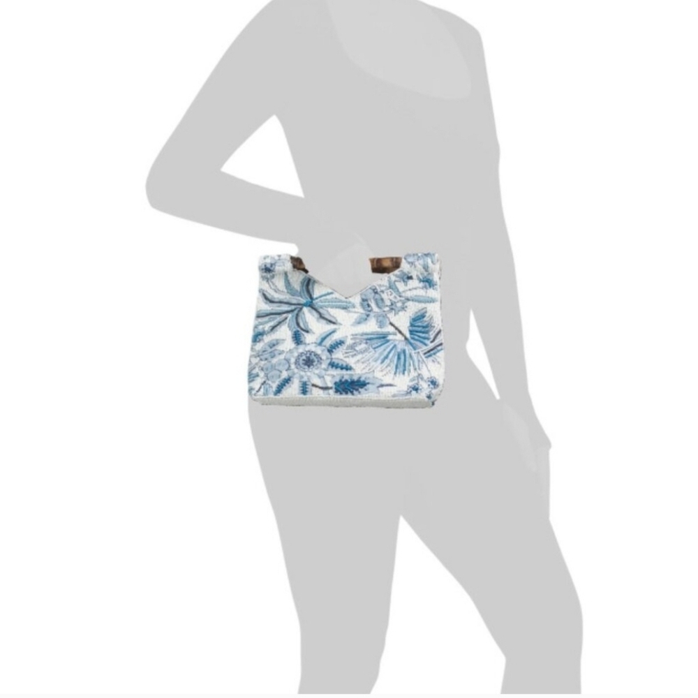 💙🔹️ Made In India Viral blue and white floral beaded bamboo handle bag ✨️💙 - Picture 3 of 10